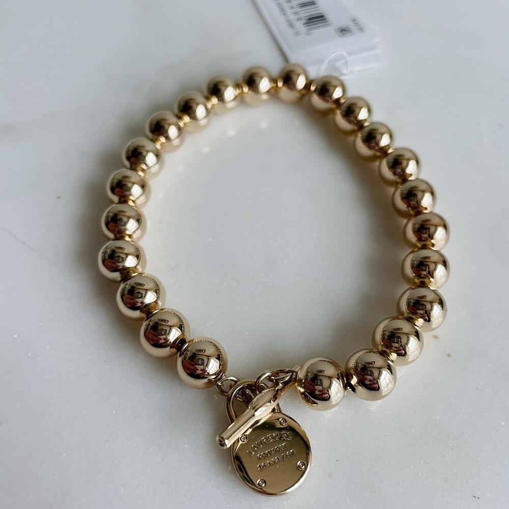 Ralph Lauren Gold-Tone Logo Beaded Bracelet